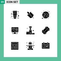 Solid Glyph Pack of 9 Universal Symbols of win award eclipse monitore box Editable Vector Design Elements