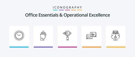 Office Essentials And Operational Exellence Line 5 Icon Pack Including user. chart. brain. pie. report. Creative Icons Design vector