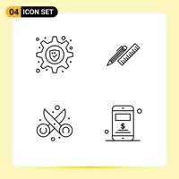 Pack of 4 Modern Filledline Flat Colors Signs and Symbols for Web Print Media such as lock clippers pen pencil design Editable Vector Design Elements