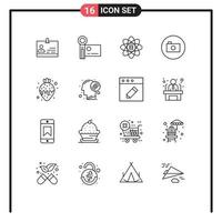 Set of 16 Vector Outlines on Grid for dessert media player video camera media dollar Editable Vector Design Elements