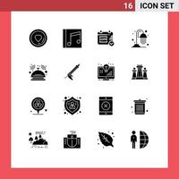 User Interface Pack of 16 Basic Solid Glyphs of hotel bell songs shower water Editable Vector Design Elements