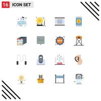 Pack of 16 Modern Flat Colors Signs and Symbols for Web Print Media such as pollution film reel school back to school application Editable Pack of Creative Vector Design Elements