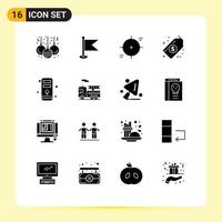 Pack of 16 Modern Solid Glyphs Signs and Symbols for Web Print Media such as hardware computer focus tag dollar Editable Vector Design Elements