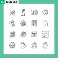 Pack of 16 Modern Outlines Signs and Symbols for Web Print Media such as data ringing album phone songs Editable Vector Design Elements