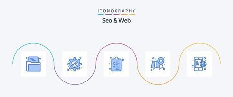 paquete de iconos seo y web blue 5 que incluye . global. lista. comunicación. mapa vector