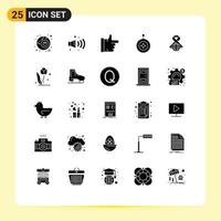 Pack of 25 Modern Solid Glyphs Signs and Symbols for Web Print Media such as world ribbon thumbs up care shield Editable Vector Design Elements