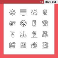 Stock Vector Icon Pack of 16 Line Signs and Symbols for sky question share qa globe Editable Vector Design Elements