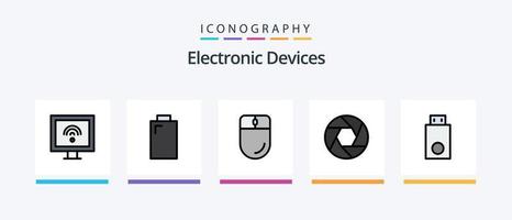 la línea de dispositivos llenó el paquete de 5 íconos que incluye . almacenamiento .. diseño de iconos creativos vector