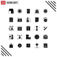 Set of 25 Vector Solid Glyphs on Grid for setting general jam basic bag Editable Vector Design Elements