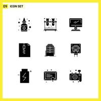 Set of 9 Modern UI Icons Symbols Signs for city zip computer document pc Editable Vector Design Elements