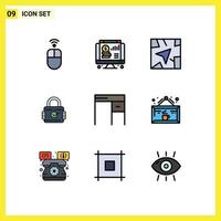 9 iconos creativos signos y símbolos modernos de escritorio interior gps candado seguro elementos de diseño vectorial editables vector