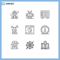 9 User Interface Outline Pack of modern Signs and Symbols of commerce mind deposit meditation balance Editable Vector Design Elements