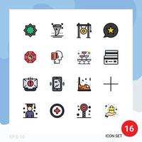 Group of 16 Flat Color Filled Lines Signs and Symbols for multimedia favorite ui bubble music Editable Creative Vector Design Elements