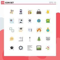 Set of 25 Vector Flat Colors on Grid for alert notification bag bell bag Editable Vector Design Elements