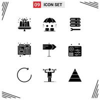 Universal Icon Symbols Group of 9 Modern Solid Glyphs of pointer direction server magazine catalogue Editable Vector Design Elements