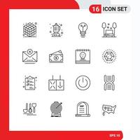 Group of 16 Outlines Signs and Symbols for close block light travel public Editable Vector Design Elements