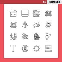 Set of 16 Vector Outlines on Grid for church study bed notes sleep Editable Vector Design Elements