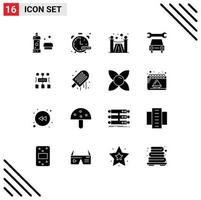 Set of 16 Commercial Solid Glyphs pack for user algorithm watch service car Editable Vector Design Elements