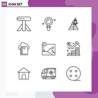 User Interface Pack of 9 Basic Outlines of business computing station data cloud Editable Vector Design Elements