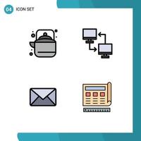 Group of 4 Filledline Flat Colors Signs and Symbols for camping transfer tea file mail Editable Vector Design Elements