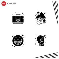 Universal Icon Symbols Group of 4 Modern Solid Glyphs of aid steering rocks mountain wheel Editable Vector Design Elements