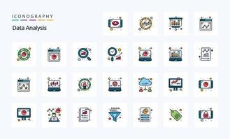 paquete de iconos de estilo lleno de línea de análisis de datos 25 vector