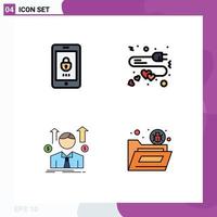 Pack of 4 Modern Filledline Flat Colors Signs and Symbols for Web Print Media such as encryption man security charge employee Editable Vector Design Elements