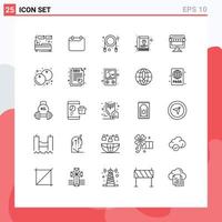 Mobile Interface Line Set of 25 Pictograms of ecommerce service year repair book Editable Vector Design Elements