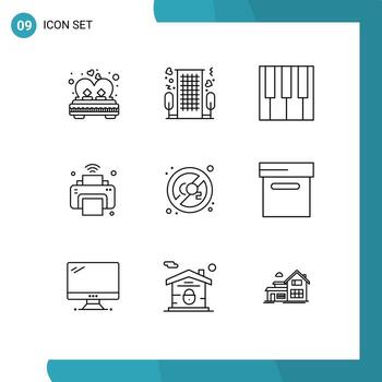 9 Universal Outlines Set for Web and Mobile Applications wifi internet of things romance internet piano Editable Vector Design Elements