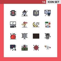 Flat Color Filled Line Pack of 16 Universal Symbols of computer internet bill email purchase Editable Creative Vector Design Elements