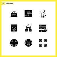 Universal Icon Symbols Group of 9 Modern Solid Glyphs of binoculars equipment beauty devices automation Editable Vector Design Elements