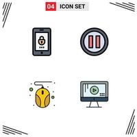 4 Creative Icons Modern Signs and Symbols of encryption mouse security pause monitor Editable Vector Design Elements