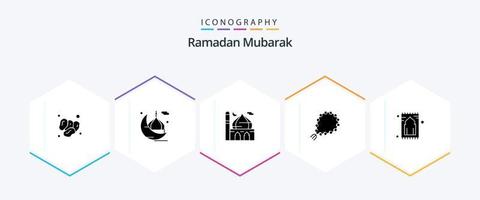 Ramadan 25 Glyph icon pack including pray. misbaha. masjid. pray. islam vector