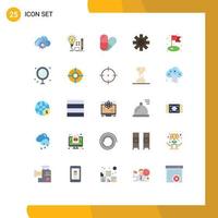 Mobile Interface Flat Color Set of 25 Pictograms of bath flag lightbulb achievement cog Editable Vector Design Elements