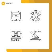 4 User Interface Line Pack of modern Signs and Symbols of computer presentation webpage timer beach Editable Vector Design Elements