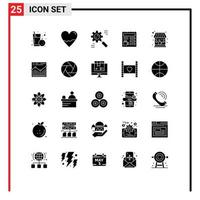 Pack of 25 creative Solid Glyphs of camera basic science document effective Editable Vector Design Elements