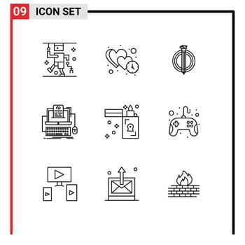 Editable Vector Line Pack of 9 Simple Outlines of screen computer dating coding graduate Editable Vector Design Elements