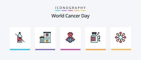 la línea del día mundial del cáncer llenó un paquete de 5 íconos, incluido el médico. SIDA. No Fumar. cinta. cáncer. diseño de iconos creativos vector