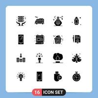 User Interface Pack of 16 Basic Solid Glyphs of huawei smart phone clean phone moon Editable Vector Design Elements