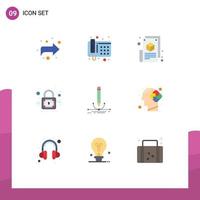 Modern Set of 9 Flat Colors and symbols such as graphic design blogging illustration lock Editable Vector Design Elements