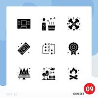 Set of 9 Modern UI Icons Symbols Signs for move tickets crossed theater tickets movie raffle Editable Vector Design Elements