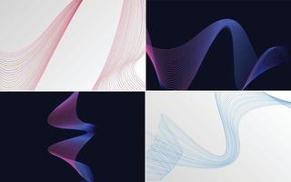 Set of 4 geometric wave pattern background Abstract waving line vector