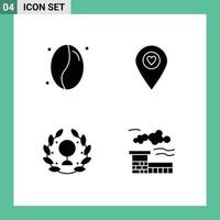 Set of 4 Modern UI Icons Symbols Signs for coffee green heart pointer factory Editable Vector Design Elements