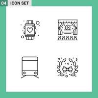 Stock Vector Icon Pack of 4 Line Signs and Symbols for heart train smart watch ad bow Editable Vector Design Elements