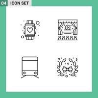 Stock Vector Icon Pack of 4 Line Signs and Symbols for heart train smart watch ad bow Editable Vector Design Elements