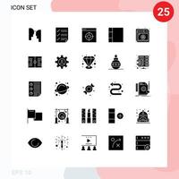 Editable Vector Line Pack of 25 Simple Solid Glyphs of page help report layout target Editable Vector Design Elements