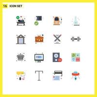 Pictogram Set of 16 Simple Flat Colors of desk gas hour lock pump Editable Pack of Creative Vector Design Elements