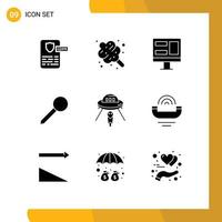 Modern Set of 9 Solid Glyphs and symbols such as ufo alien screen mark pin Editable Vector Design Elements