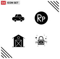 User Interface Pack of 4 Basic Solid Glyphs of car thanksgiving indonesian barn lock Editable Vector Design Elements