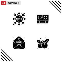 conjunto de 4 iconos de interfaz de usuario modernos símbolos signos para mensaje de química estufa cocina fruta elementos de diseño vectorial editables vector